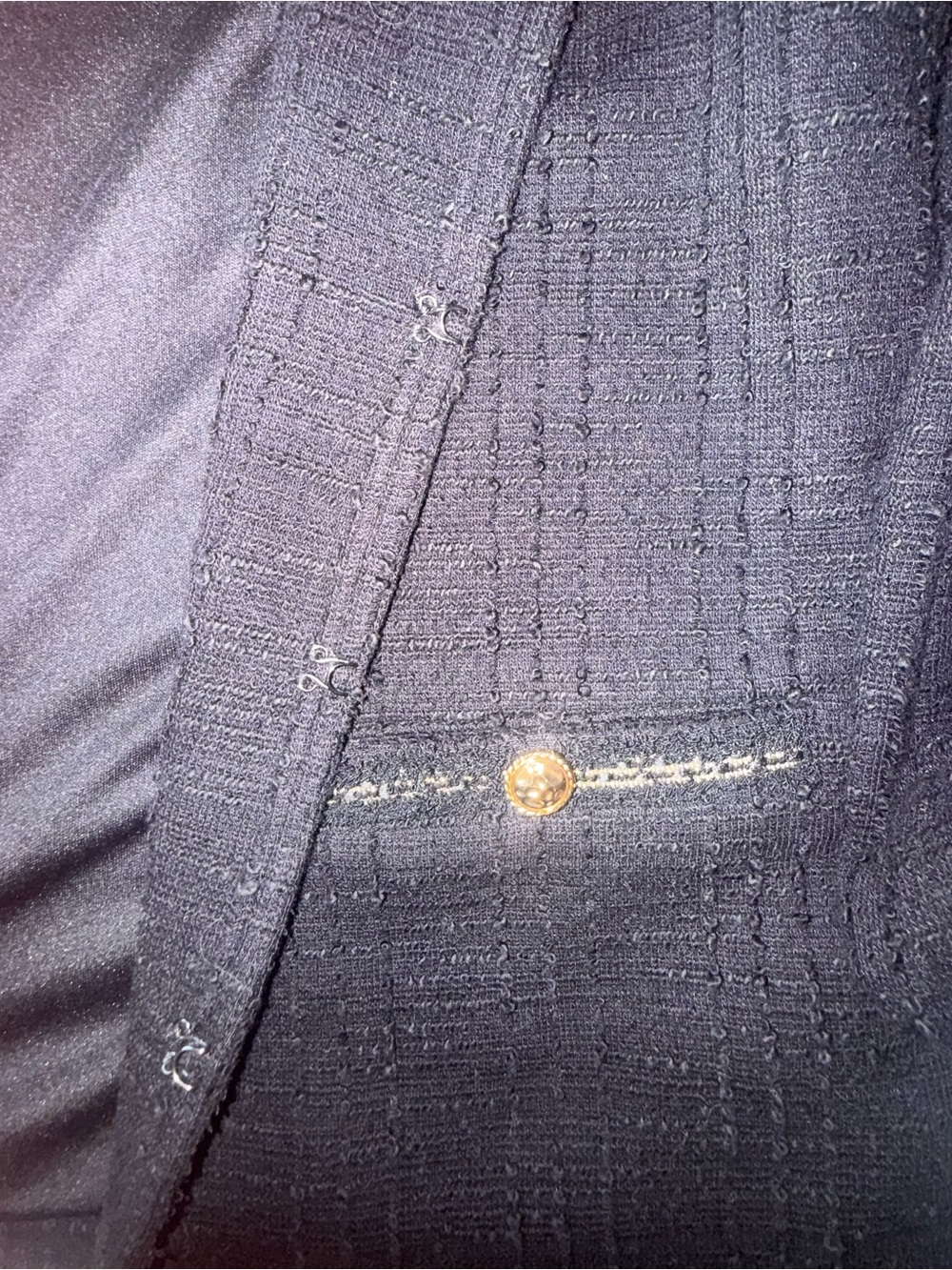 Adrianna Papell Black Tweed Boucle Blazer Gold Trim Collarless Jacket Size M - Picture 8 of 11